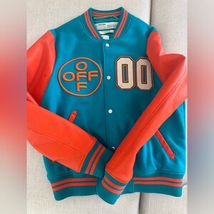 Off-White Blue and Orange Varsity Bomber Jacket